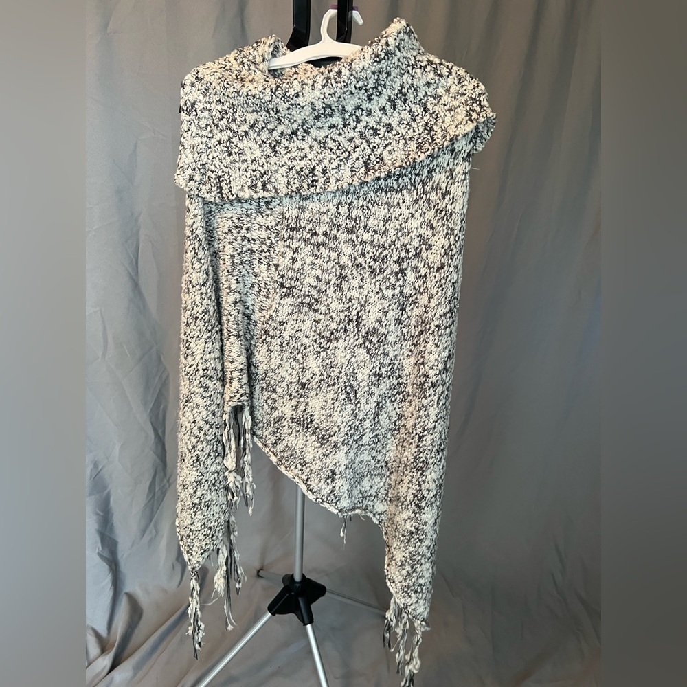 Cozy Black and White Knit Shawl Poncho